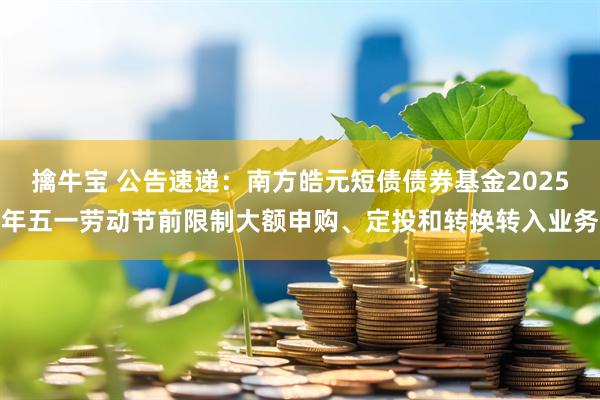 擒牛宝 公告速递：南方皓元短债债券基金2025年五一劳动节前限制大额申购、定投和转换转入业务