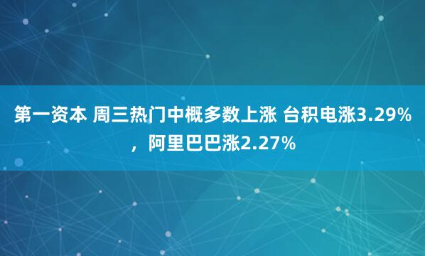 第一资本 周三热门中概多数上涨 台积电涨3.29%，阿里巴巴涨2.27%
